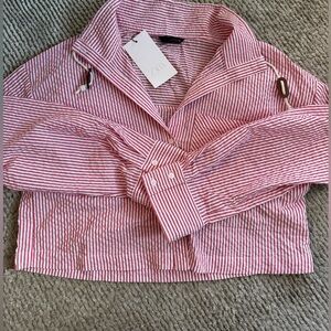 Zara red & white striped seersucker nautical long sleeve top